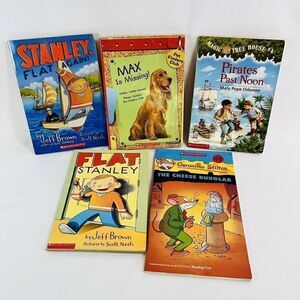 5 Children's Boys Interest Paperback Book Bundle Lot Scholastics Flat Stanley